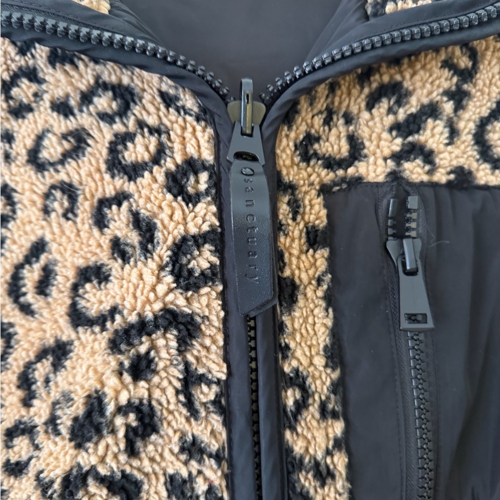 Sanctuary Leopard Print Sherpa Coat in Tan and Black - Picture 2 of 4